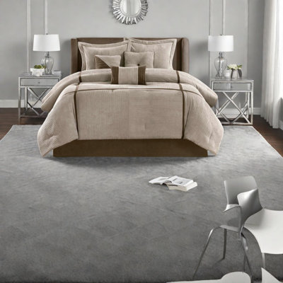 Ensembles de literie luxueux 7 pièces, édredon en polyester taupe, style douillet