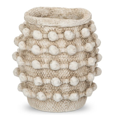 Vase en ciment blanc gaufré avec texture unique, style bohémien pour la décoration de la salle à manger et du salon