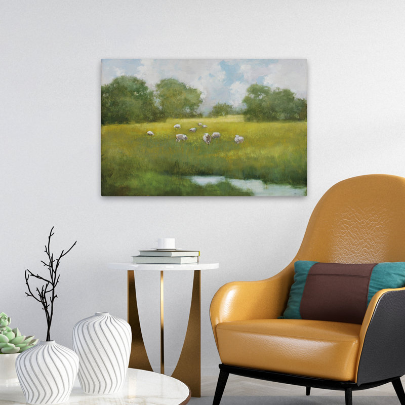 Ferme moderne au soleil broutant, H 24 po x l 16 po