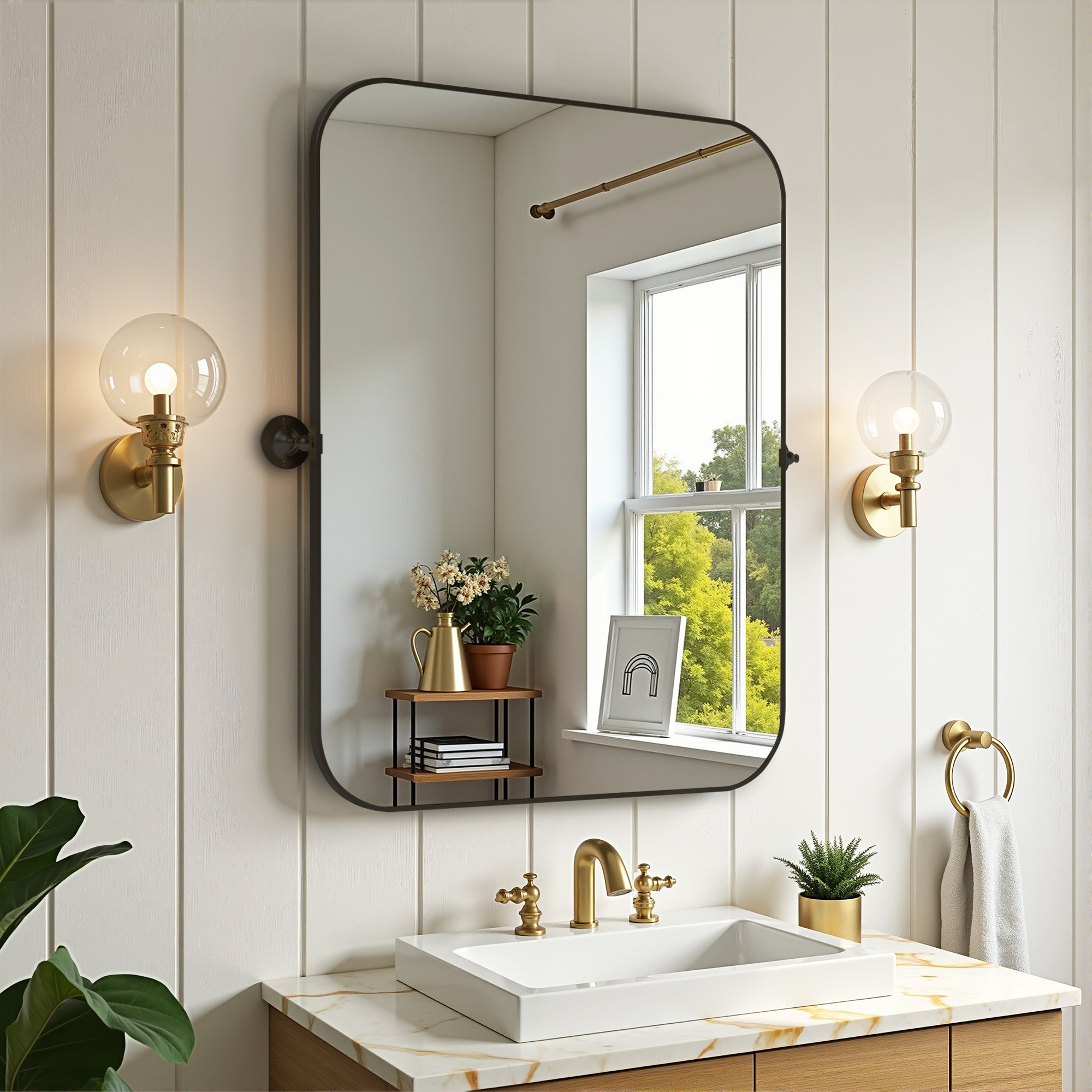 Qualls Metal Rectangle Wall Mirror, 32" H x 24" W, Black