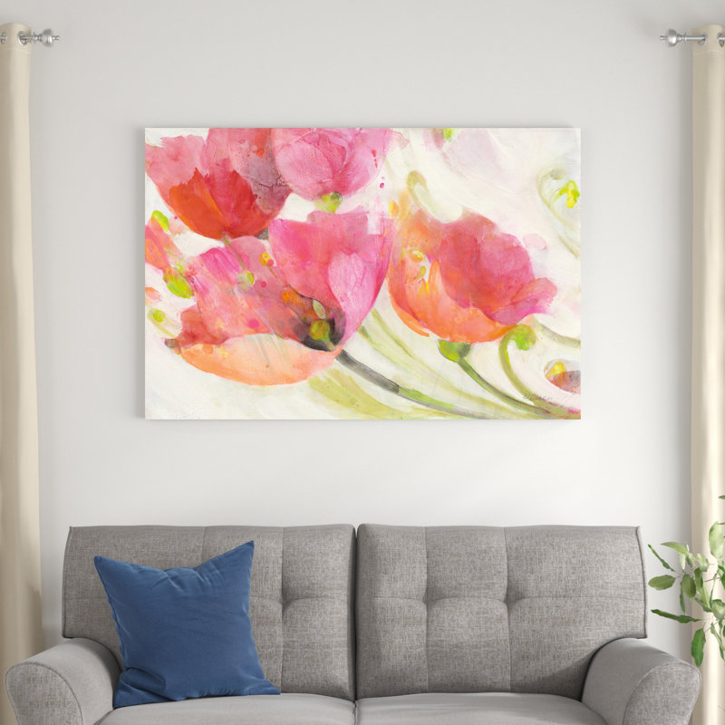 Coquelicots dans la brise par Albena Hristova - peinture sur toile tendue, H 32 po x l 48 po