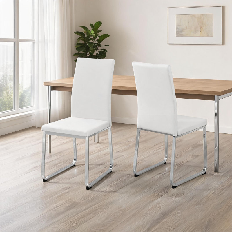 Salle à manger et cuisine | Ensemble de 2 chaises d'appoint de salle à manger modernes et contemporaines, revêtement en similicuir blanc