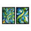 Collage de feuilles organiques vertes et bleus I - décoration murale moderne abstraite 2 pièces-291815948-291815943