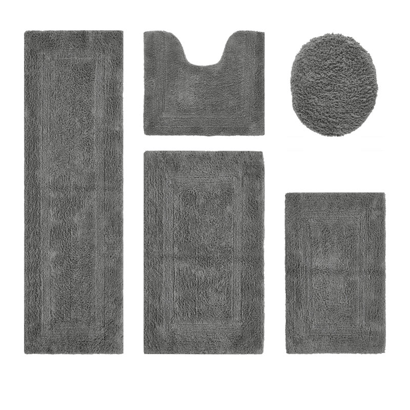 Ensemble de tapis pour salle de bain 100% coton 2370 g / m² Lux, 5 pièces (18 po x 20 po | 17 po x 24 po | 20 po x, Gris
