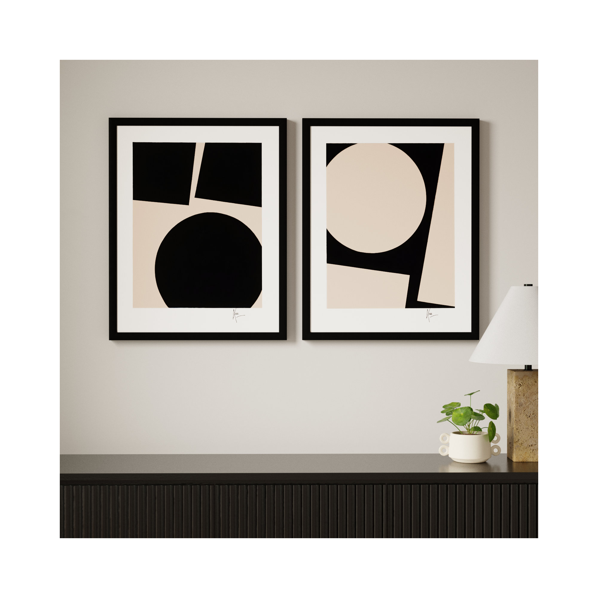 You & Me. Set Of 2 by Lee Lessem, 30" H x 24" W x 1.25" D, Black