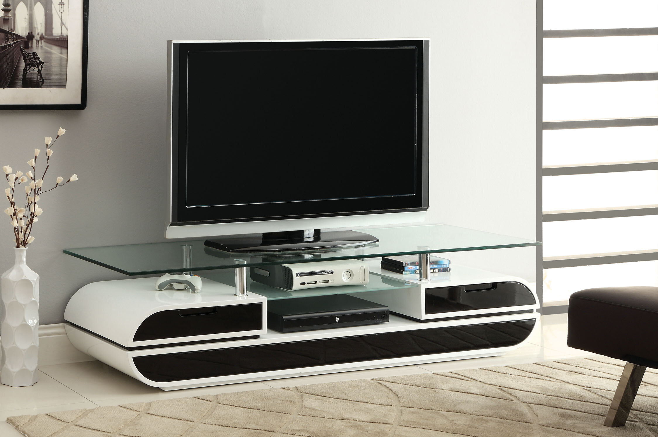 Toledo 2 Black and White high gloss wall unit entertainment center