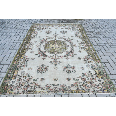 Large Vintage Turkish Rug With Beige Floral Design Perfect For Home Decor And Handwoven For Your Living Room