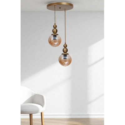 Élégant lustre en métal avec capuchon en verre, finition miel et or, 5,9 po x 5,9 po x 31,5 po | Hauteur réglable, douille E27 (40 W maximum) | pour salle à manger et salon, luminaire élégant, indice de protection IP20