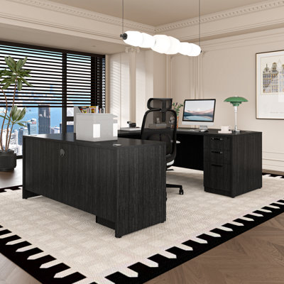 U-Shaped Executive Desk With File Cabinets