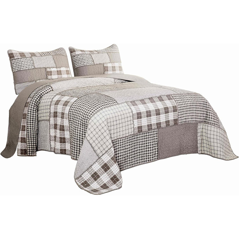 Sanders Plaid Checkered Patchwork Cotton Quilt Set, King Quilt + 2 King Shams