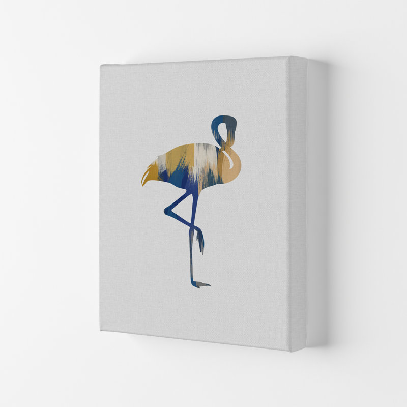 Flamingo Blue & Yellow - Print, 84.1cm H x 59.4cm W x 4cm D, Wrapped Canvas