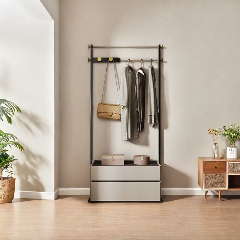 Coat Rack with Hooks Dual Drawers Storage