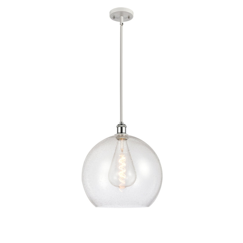 Luminaire suspendu sphérique 1 lumière Cindi, Ampoule non incluse, H 16,38 po x l 13,75 po x P 13,75 po, Blanc / chrome poli