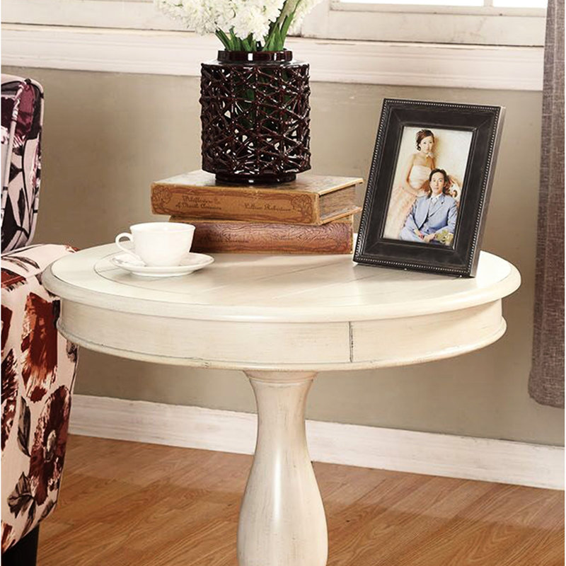 Table d'appoint à piédestal blanc - Fabrication en bois massif de 26 po Conception élégante et pratique