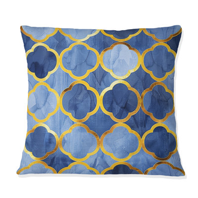 Coussin moderne moderne bleu doré Trellis Glam I