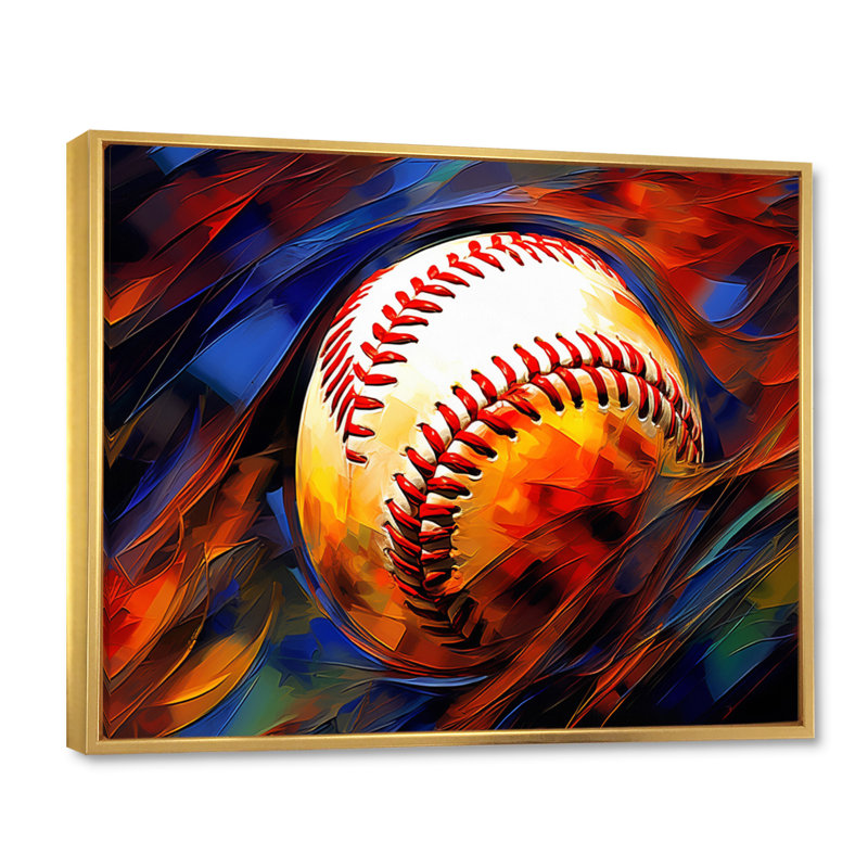 Baseball Abstract Glory II - impressions sur toile de sport, Cadre flottant doré, H 16 po x l 32 po x P 1 po