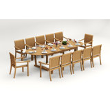8 Seats 9 Pcs Grade-A Teak Wood Dining Set: 118" Double Extension Mas Oval Trestle Leg Table And 8 Napa Stacking Arm Chairs #11NP2708