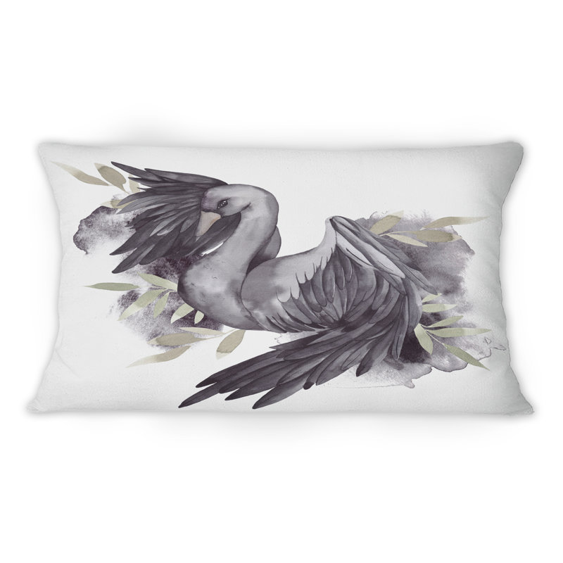 Coussin Black Swan avec ouvert Wings I - imprimé traditionnel 12 po x 20 po