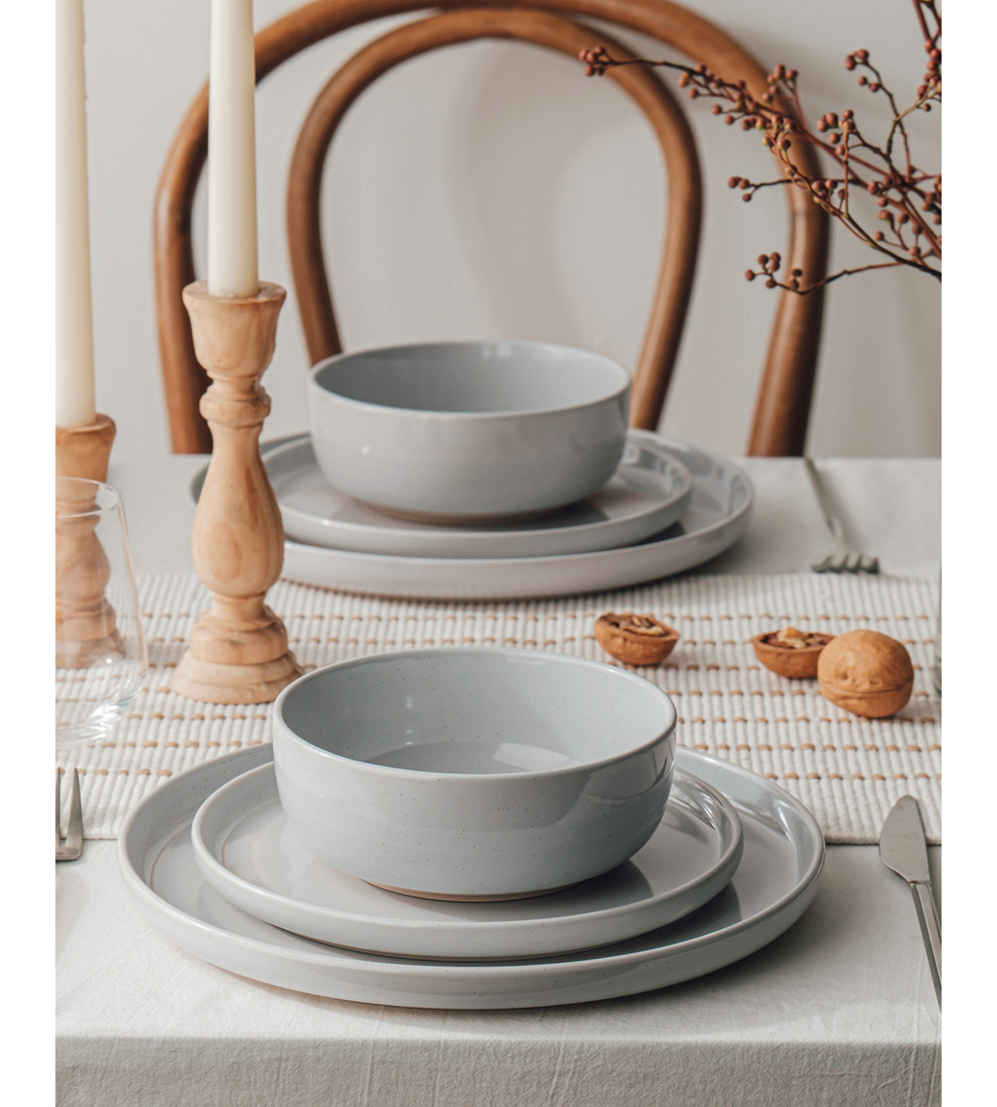 Stoneware Dinnerware Set - Service for 8, Light Gray