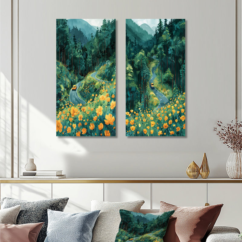 «Green Mountain Summer Flower Meadows III - Landscape», impression murale 2 panneaux, 32" H x 32" W