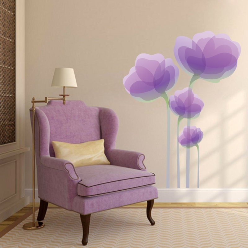 Décalcomanie murale fleurs mauves, H 48 po x l 36 po