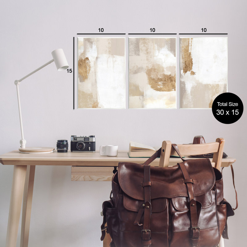 «Stupell Industries Beige Modern Abstraction», ensemble de 3 toiles murales par Ros Ruseva, H 15 po x l 10 po x P 0,5 po