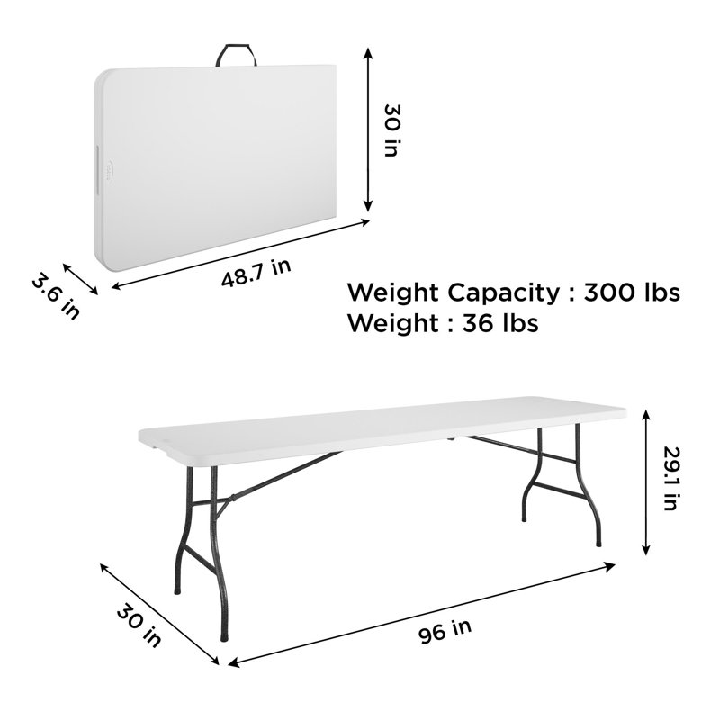 White 8-Foot Fold-in-Half Banquet Table with Handle