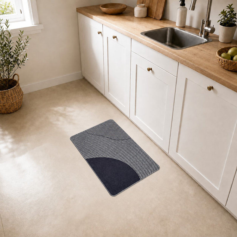 Geometric Kitchen Mat, Gray, 32” H x 20” W
