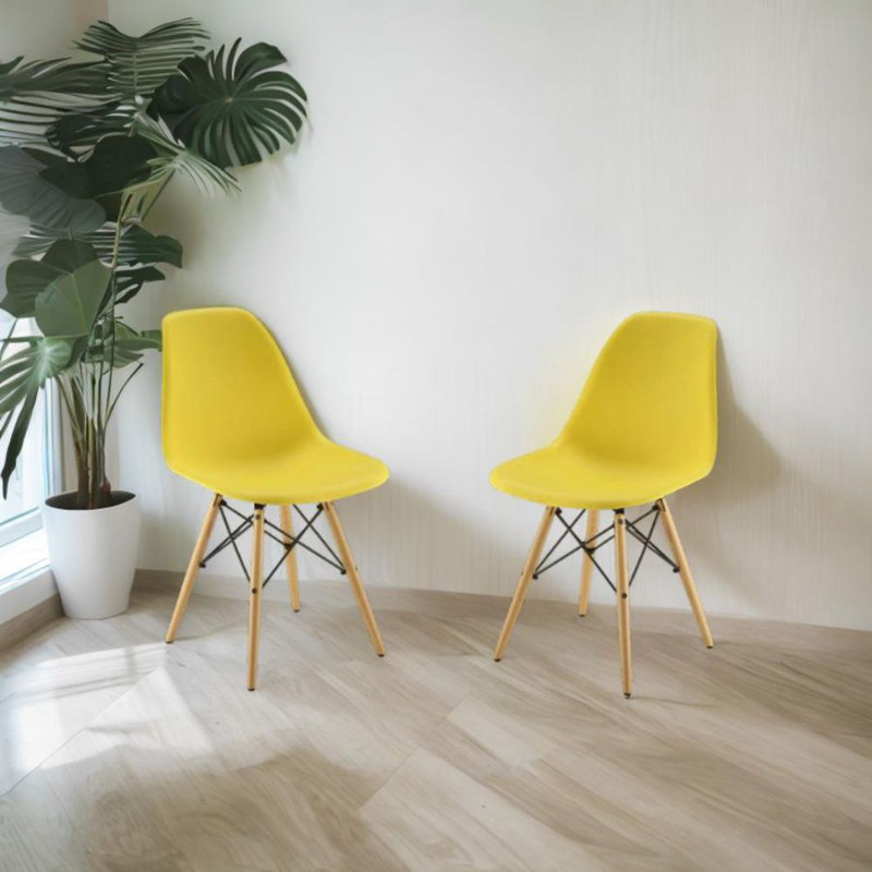 Paris Colored Dining Chair With Natural Wood Legs, Yellow