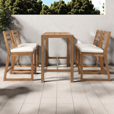 Ensemble de bar 5 pièces en bois d'acacia avec chaises ergonomiques rembourrées et plateau à lattes
