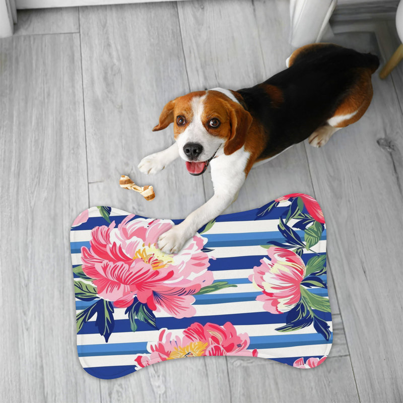 Peony Stripes - 1 Piece Bone Shape Feeding Mat, Small (14")