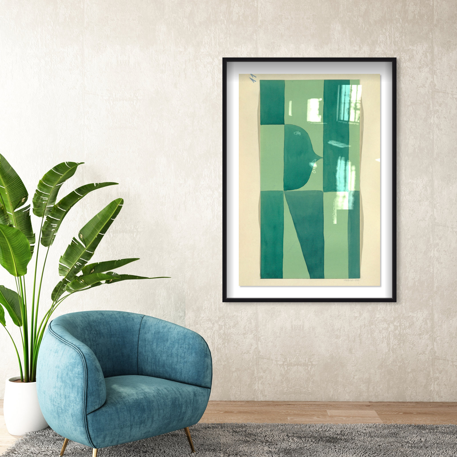 Erickson "Green Abstract" Print by Oliver Gal, Black, 55" H x 37" W