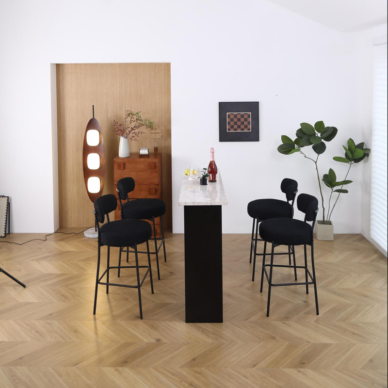Yosniel Modern Counter Height Bar Stools Set of 6, 28 Inch Upholstered Barstools with Curved Open Back & Round Seat, Plush Bouclé Fabric Bar Chairs for Kitchen Island, Dining Counter & Home Bar, Comfortable & Stylish