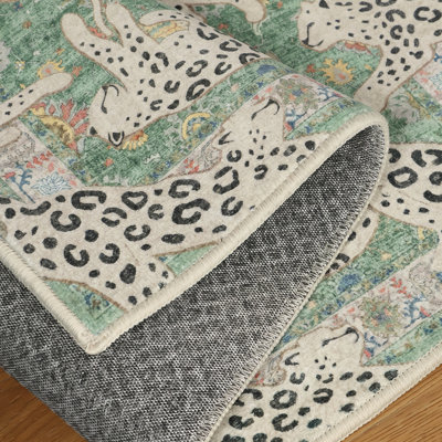 Allandale Lynx Spotted Leopard Print Sage Area Rug