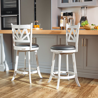 Swivel Upholstered Stool with Solid Wood Frame