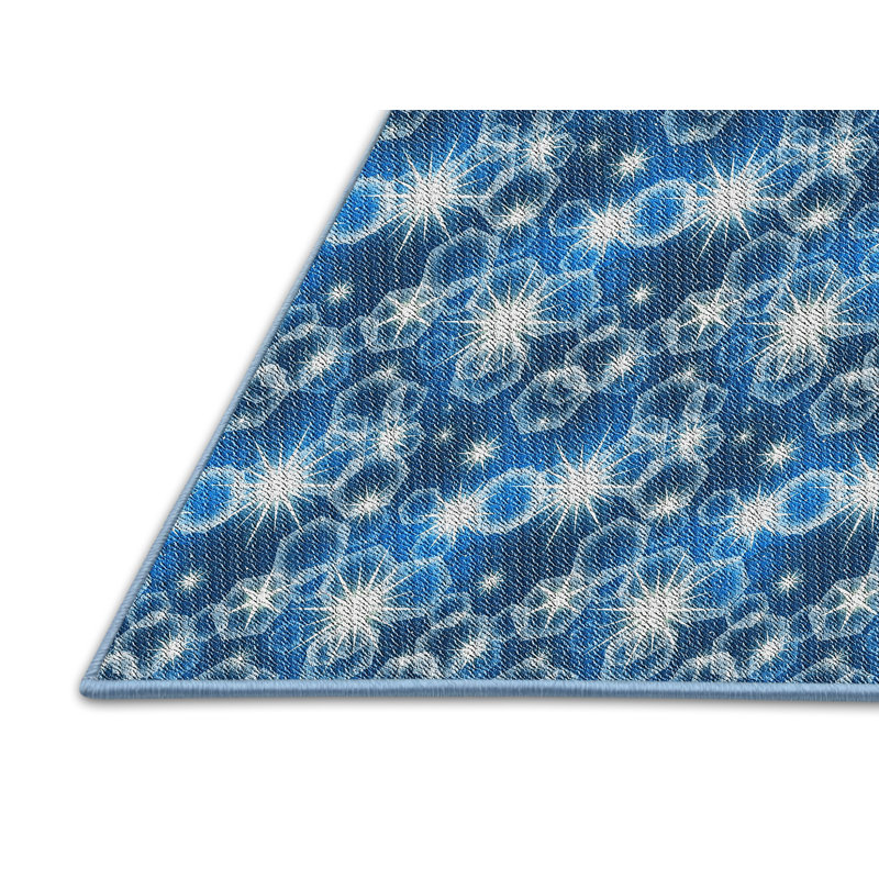 Tapis bleu foncé à motif, Rectangle 5 pi x 7 pi