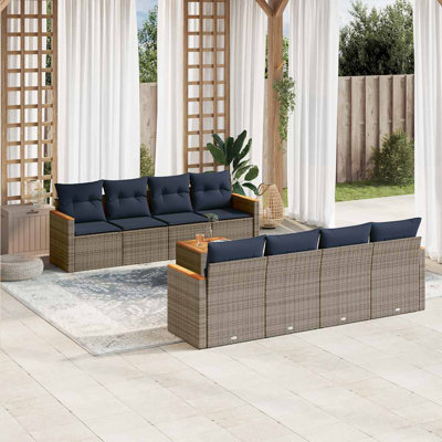 Ensemble de canapé de patio 9 pièces avec coussins en rotin de polyester
