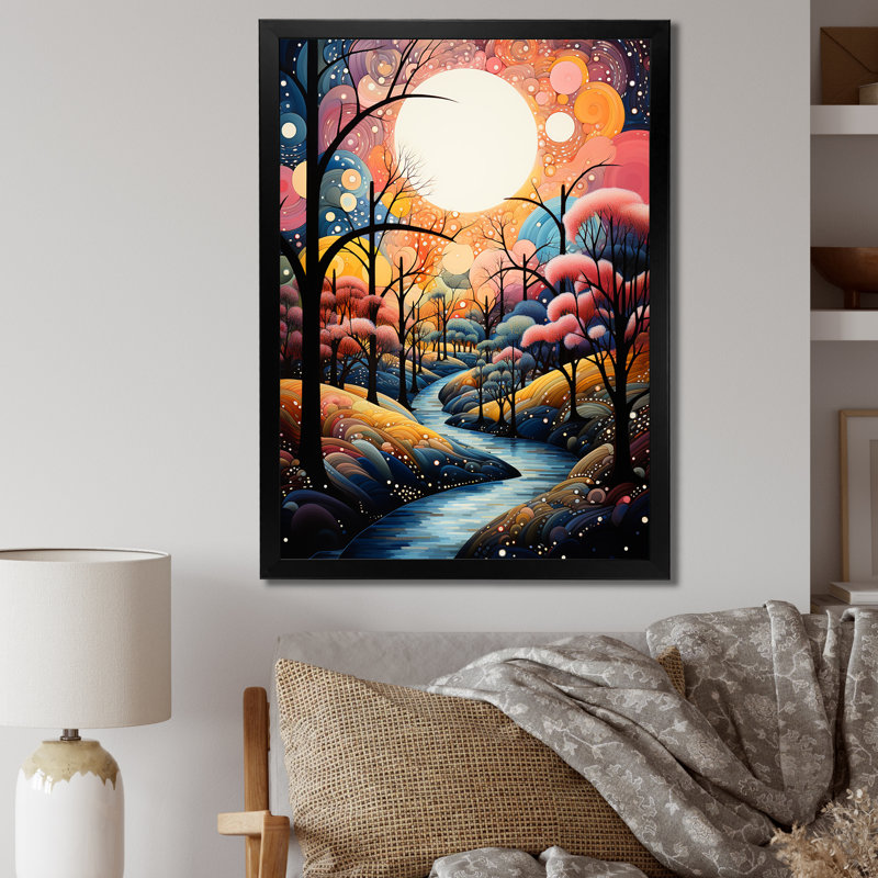 «Lorenn River Whimsical Thorugh Forest Landscape I», reproduction sur toile, Cadre photo noir, H 44 po x l 34 po x P 1,5 po