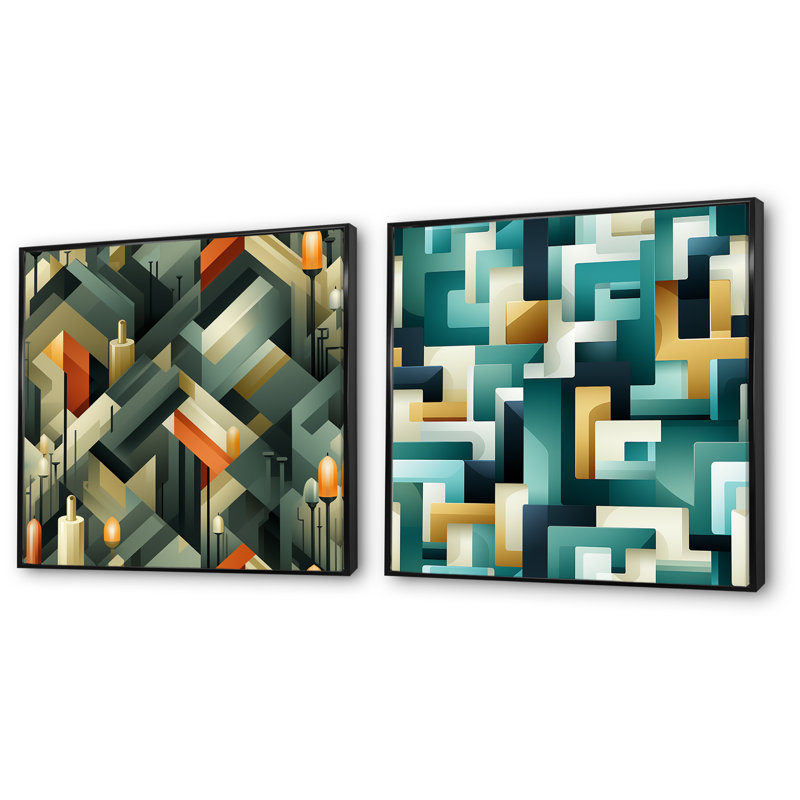 Daeisha - Ensemble de 2 reproductions d'art abstrait, Cadre noir, H 16 po x l 33 po x P 1 po
