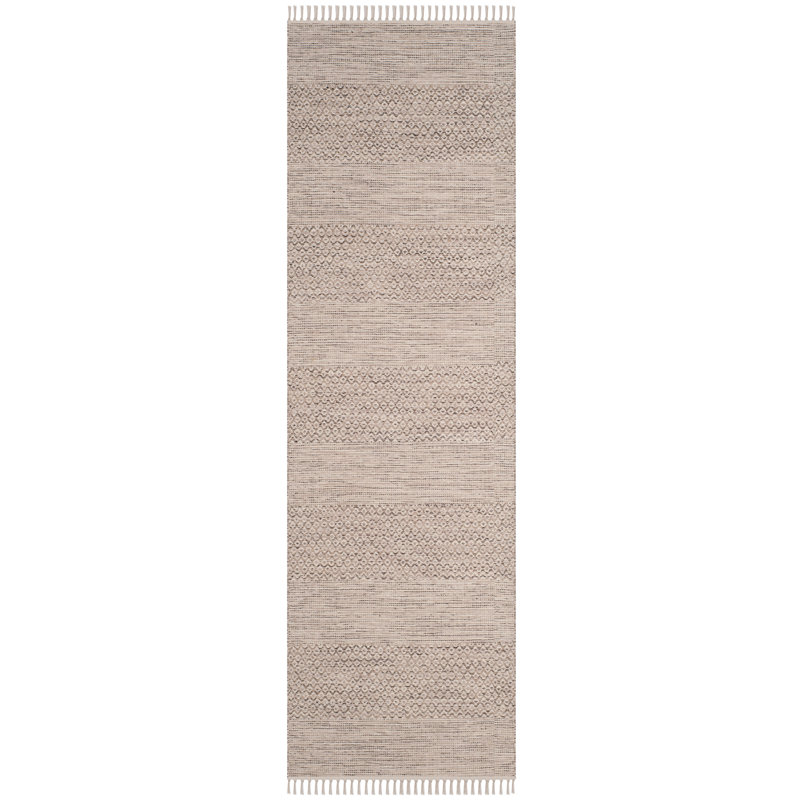 Tapis ivoire / gris acier en coton tissé à plat à la main Bester, Tapis de couloir 2 pi 3 po x 14 pi