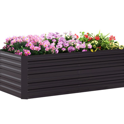 Dark Gray Raised Garden Bed Kit, 6'X3'x2'. Metal Planter For Veggies, Flowers & Herbs. Reinforced, Open Bottom, Spacious Planting Area 6'X3'x2' Installation , Gray. Flowers, Open, Ample Space