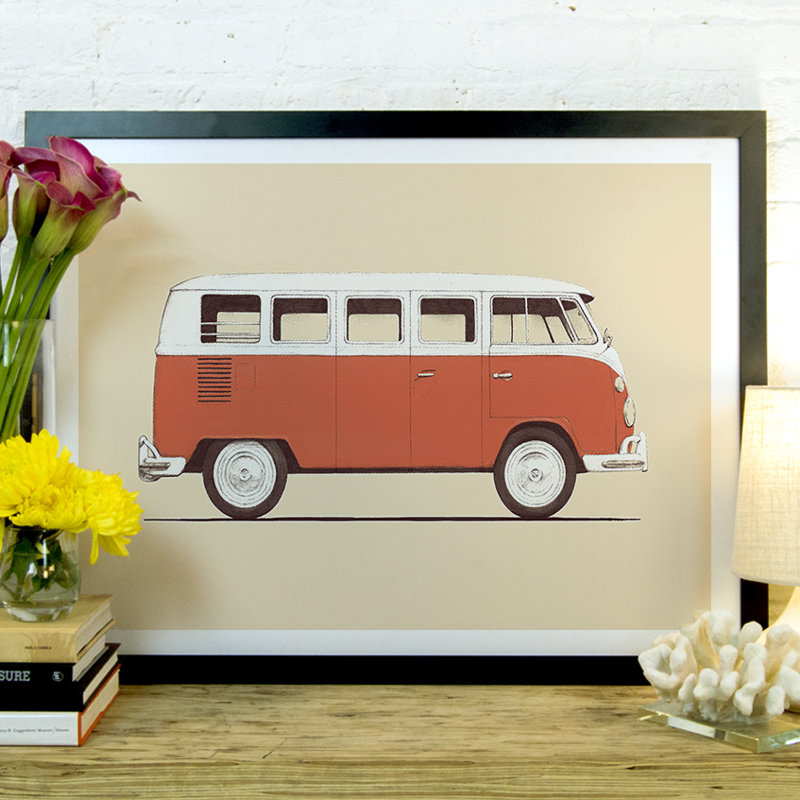 « red van », impression, H 24 po x l 32 po x P 1 po, Papier encadré noir