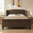 Chenille Upholstered Bed with Wingback Headboard, Bed Frame with Button Tufted Scroll Footboard, Wood Slats Support(Queen)