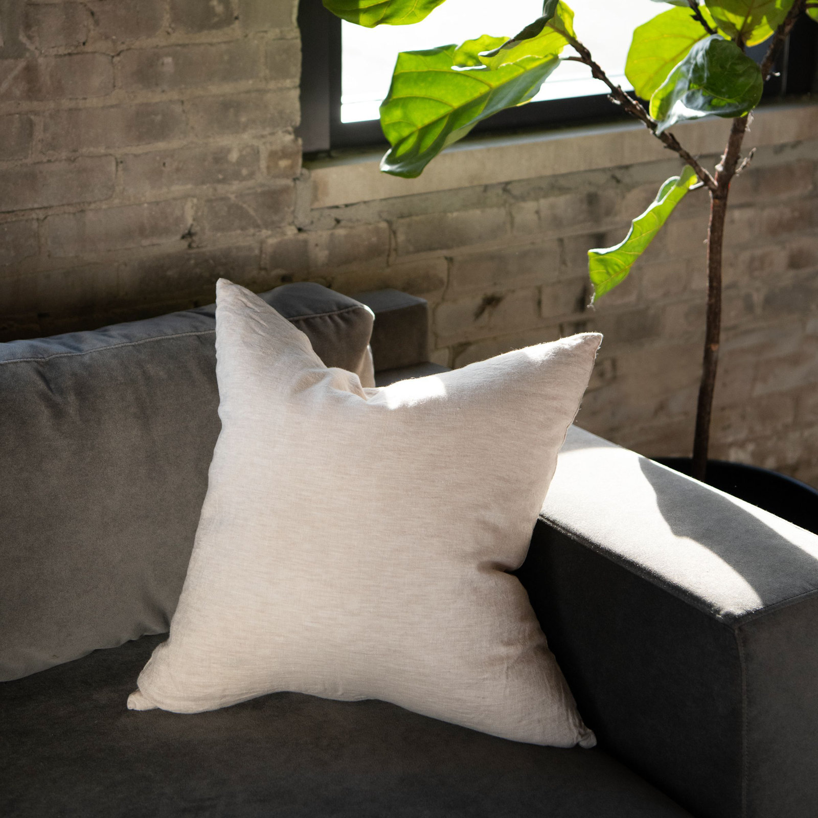 20" X 20" French Linen Throw Pillow, Putty Heather