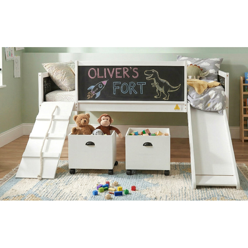 Twin size Loft Bed Wood Bed with Two Storage Boxes, White