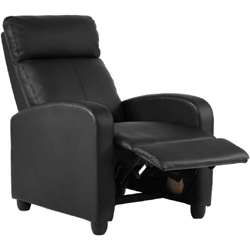 Berin Faux Leather Recliner, Black Faux Leather
