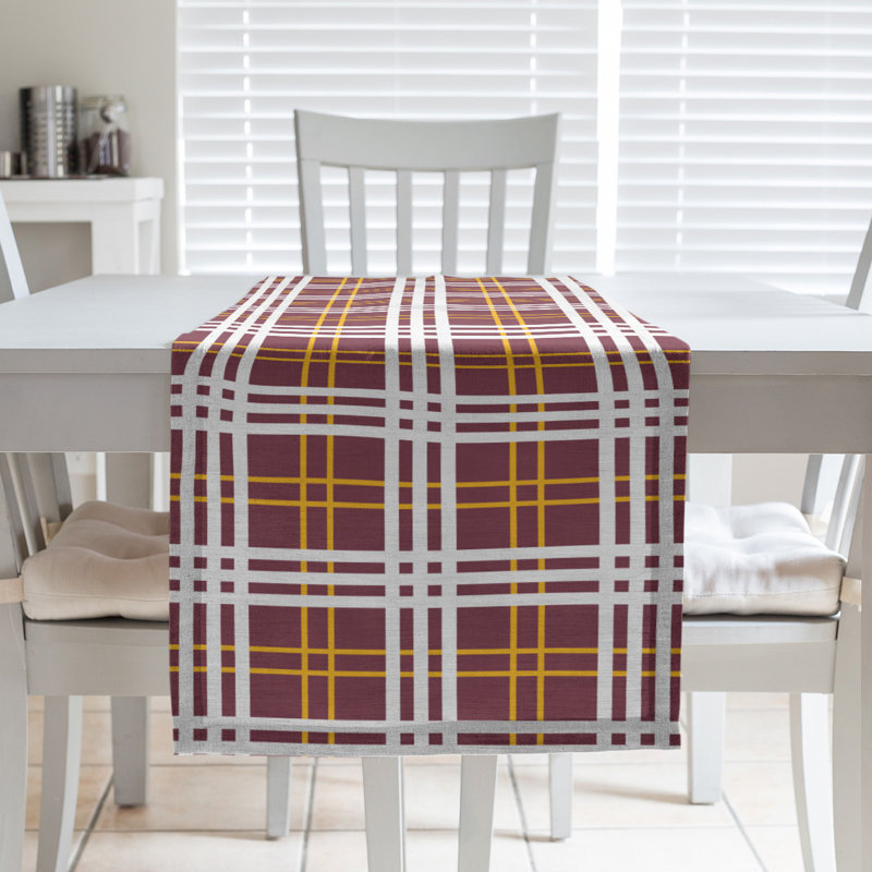 Paid Polyester Table Runner, 90" L x 16" W, Burgundy/Gold/White