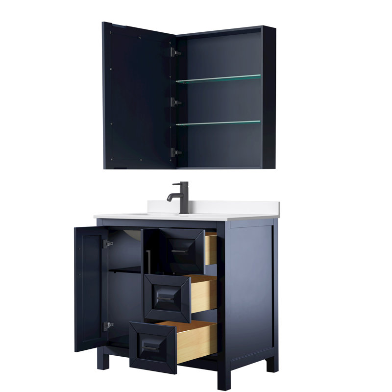 Daria 36'' W Vanity, White Quartz, Blue, Matte Black
