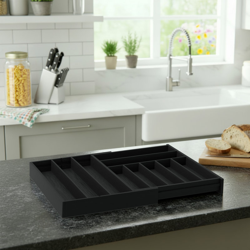 Organisateur de tiroir extensible en bambou avec étiquettes, porte-ustensiles de cuisine à 10 fentes pour le rangement des couverts, des couverts et des couteaux