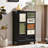 Cayden 42" H 5-Drawer Accent Chest with Door, Carved & Fluted Storage Cabinet, Black – Living Room Storage